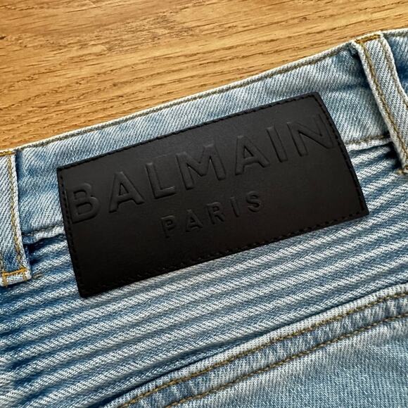 Balmain Slim Fit Biker Jeans in Faded Blue - Picture 6 of 10